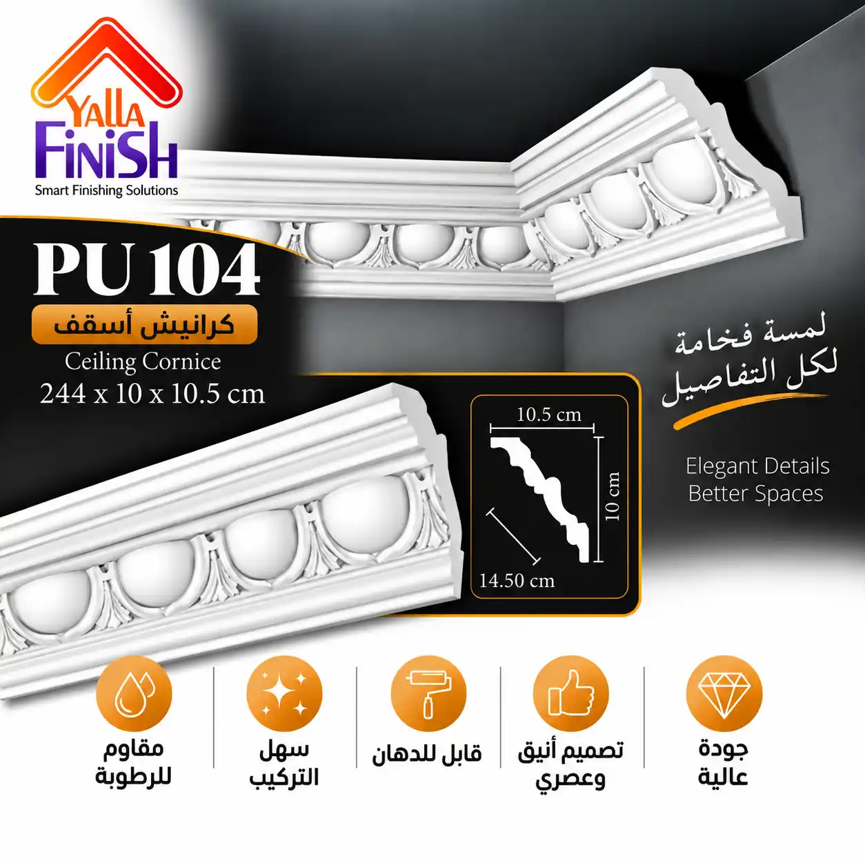 كرانيش اسقف PU عرض 14.5 سم