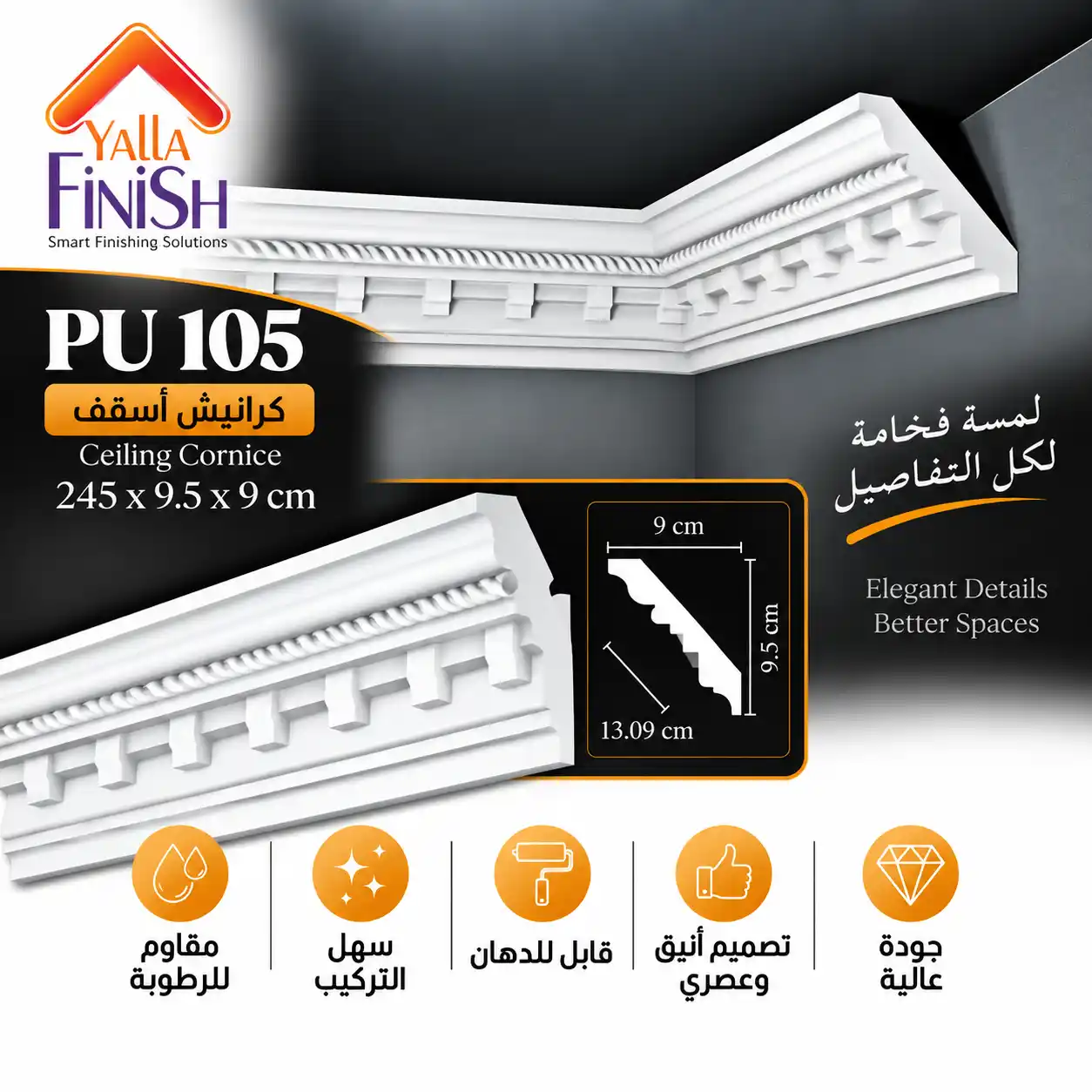كرانيش اسقف PU عرض 13 سم