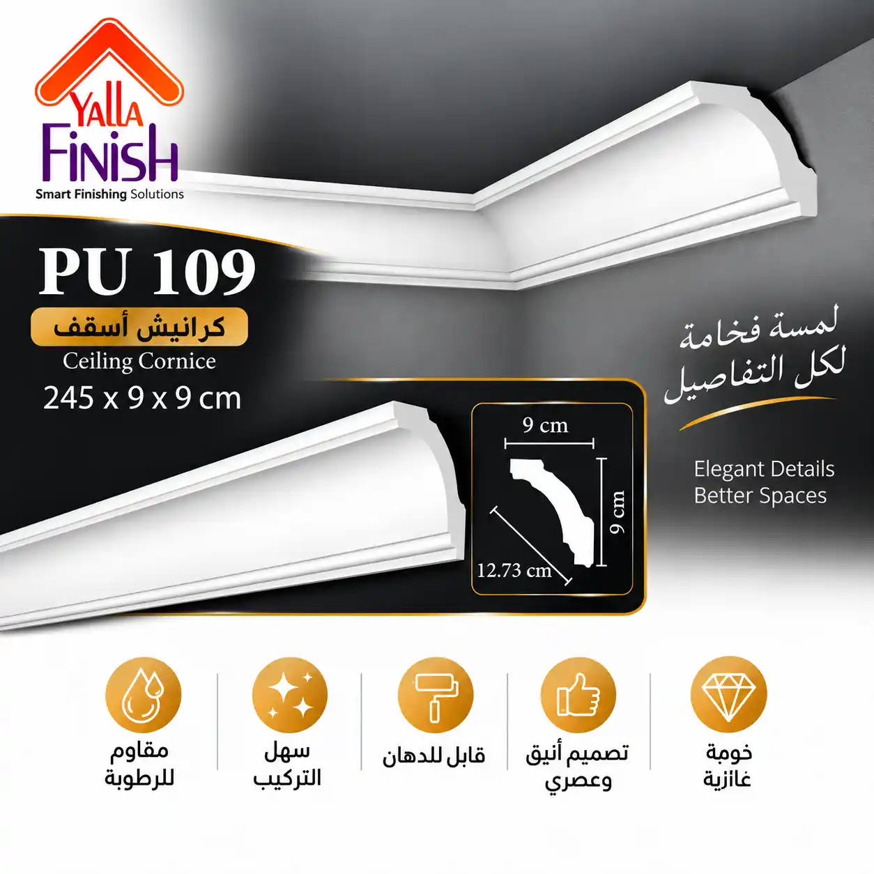 كرانيش اسقف PU عرض 12.73 سم