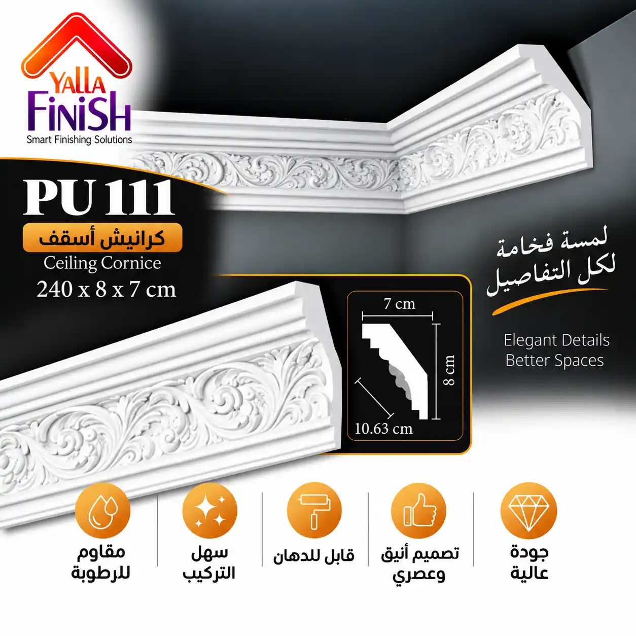 كرانيش اسقف PU عرض 10.63 سم