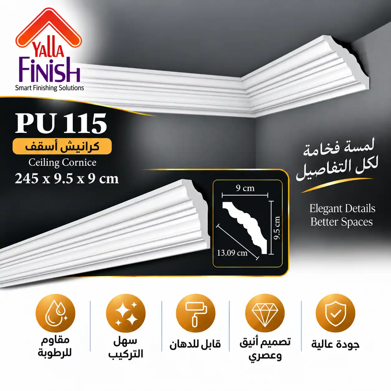 كرانيش اسقف PU عرض 13 سم