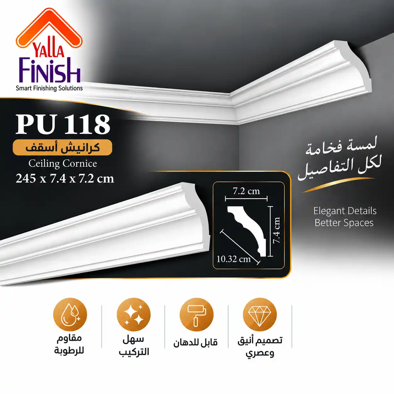 كرانيش اسقف PU عرض 10.3 سم