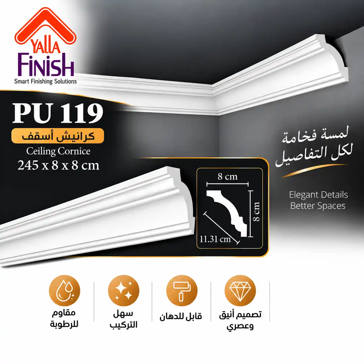 كرانيش اسقف PU عرض 11.5 سم