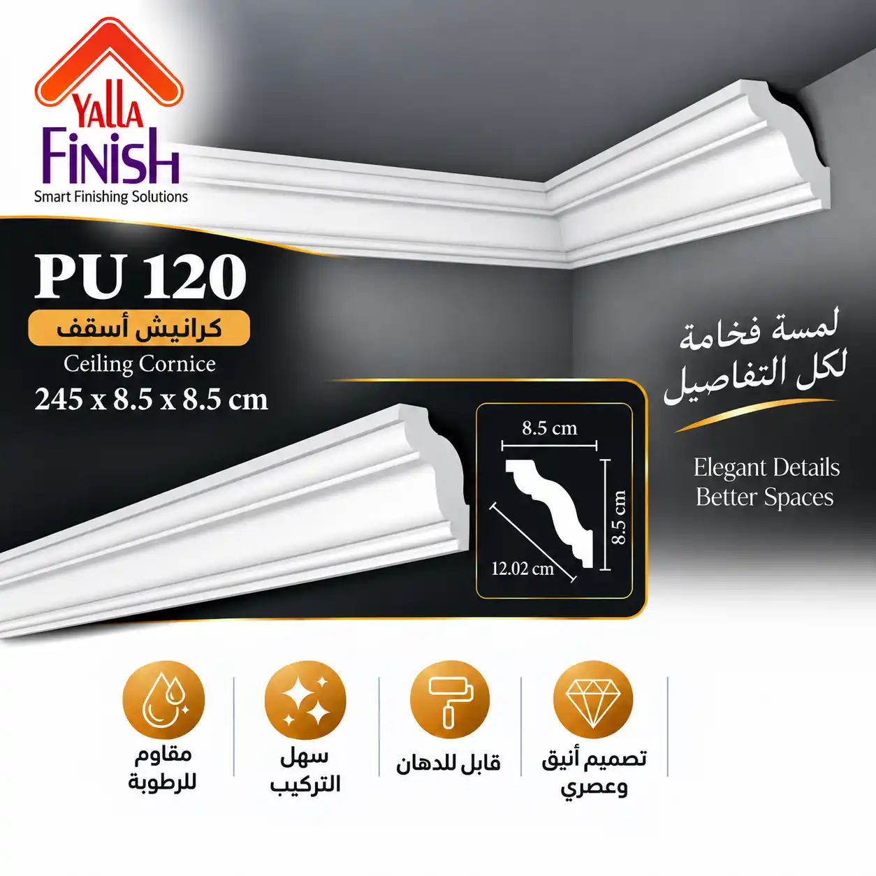 كرانيش اسقف PU عرض12 سم