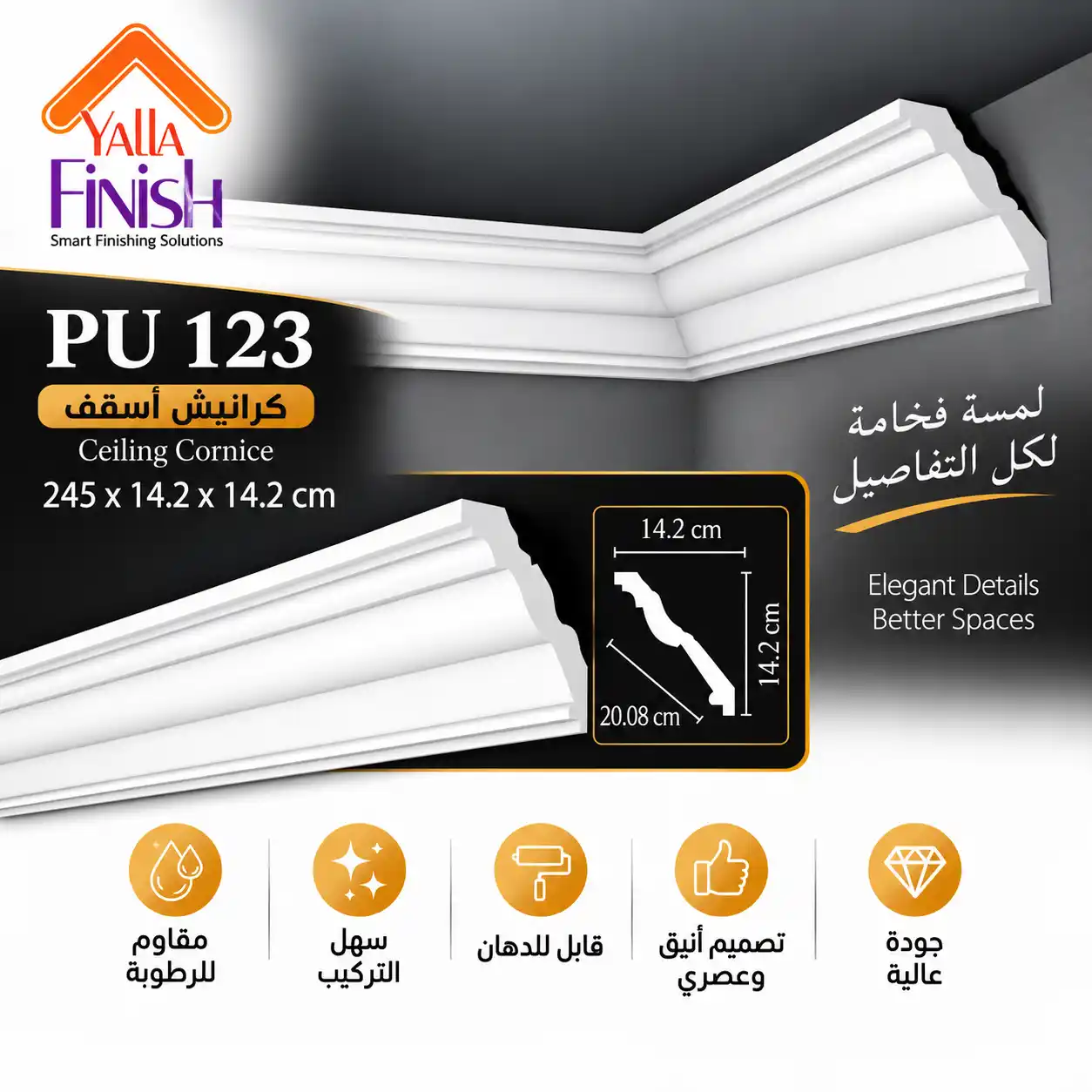 كرانيش اسقف PU عرض 20 سم