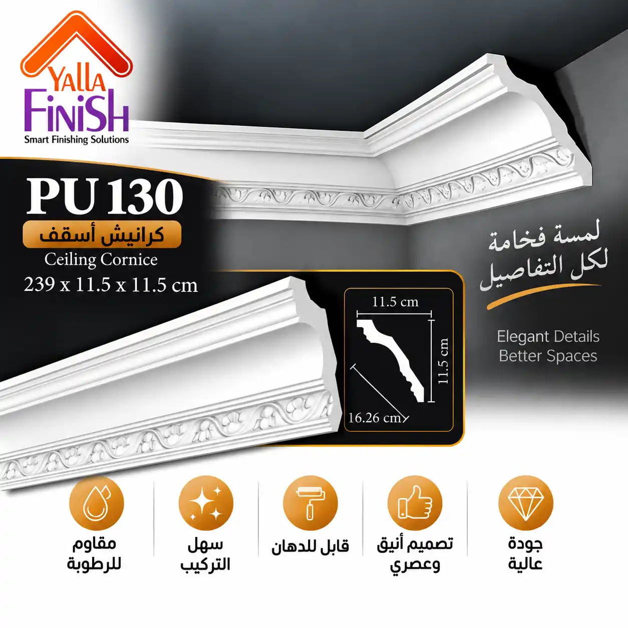 كرانيش اسقف PU عرض 16.3 سم