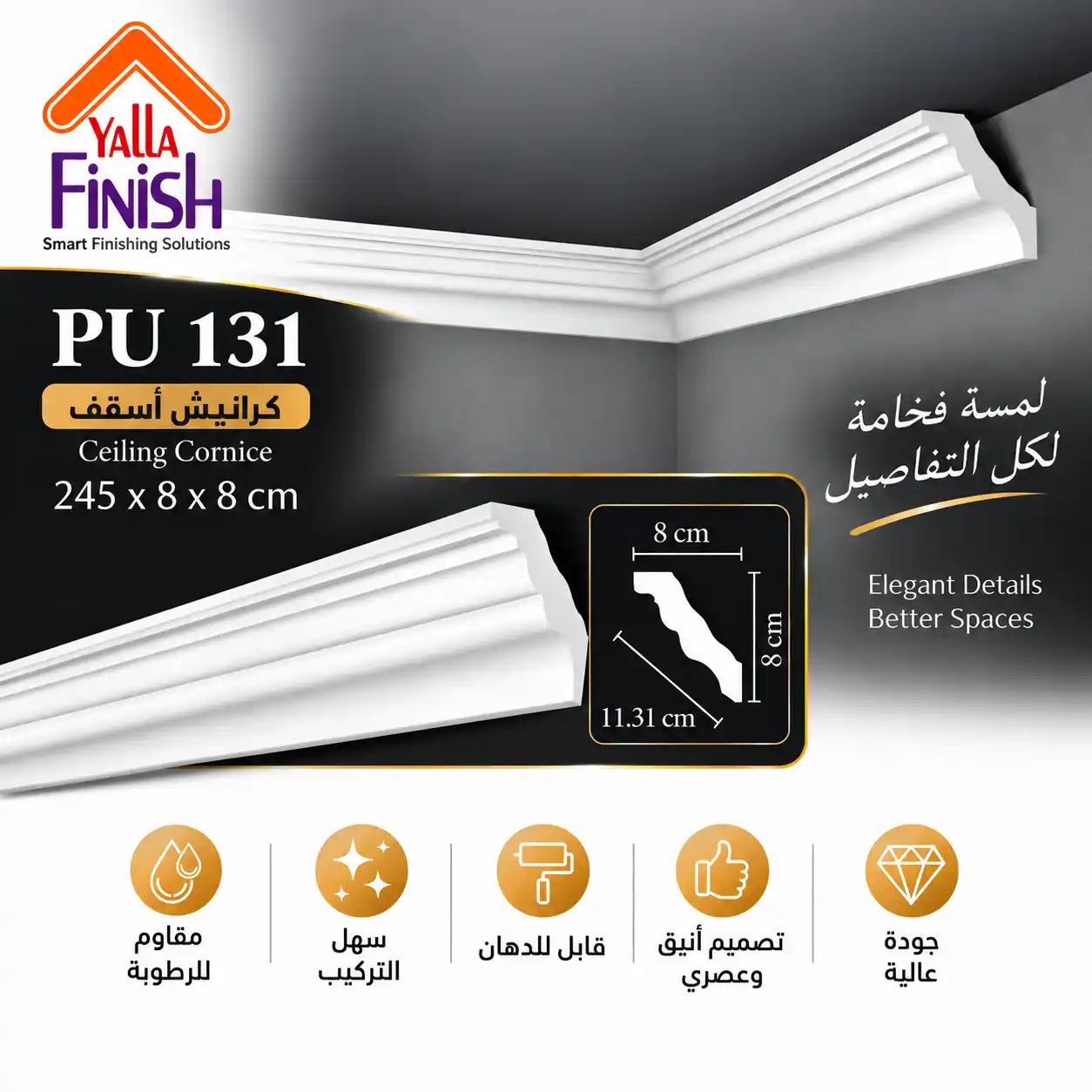 كرانيش اسقف PU عرض 11.3 سم