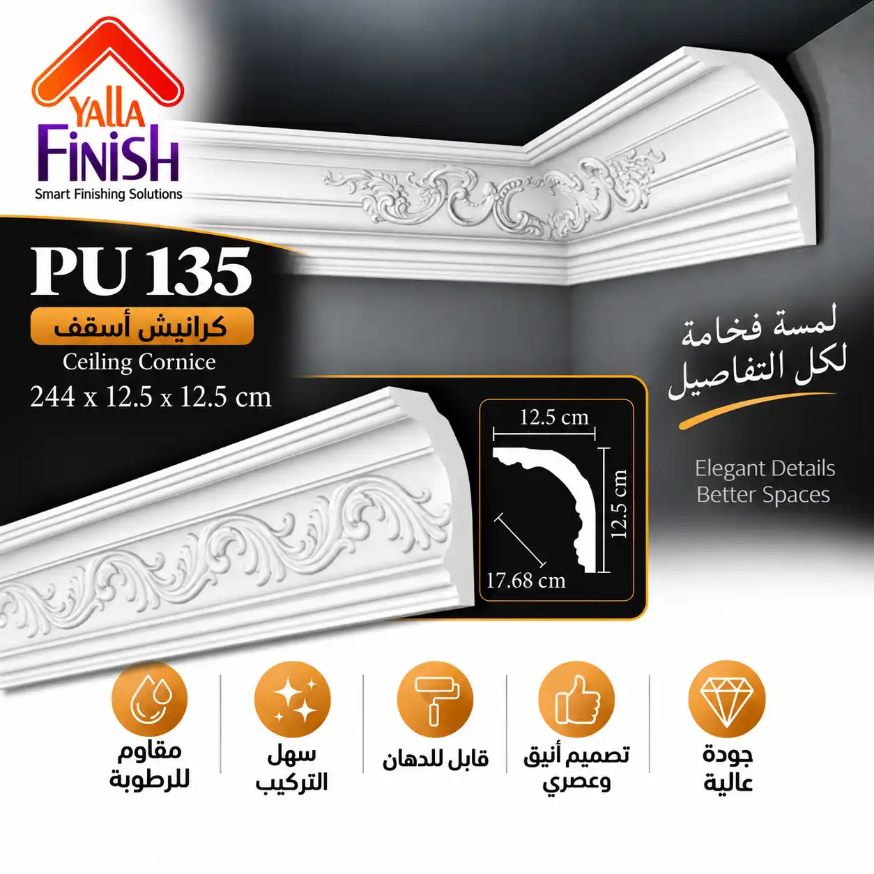كرانيش اسقف PU عرض 17.68 سم