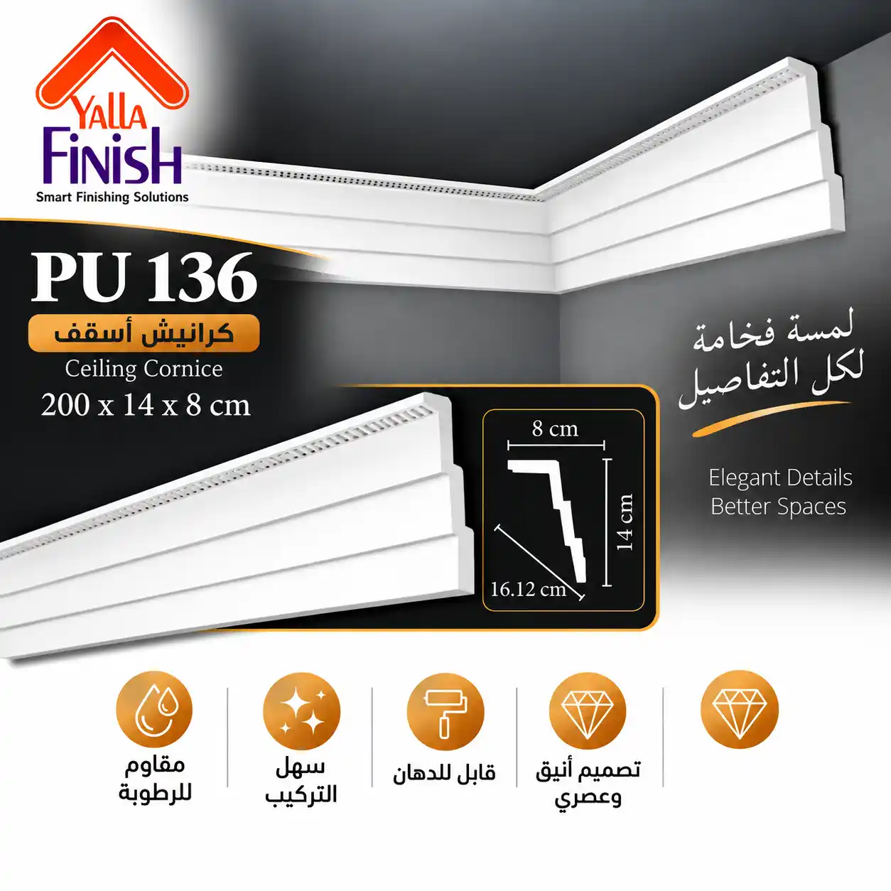 كرانيش اسقف PU عرض 16.12 سم