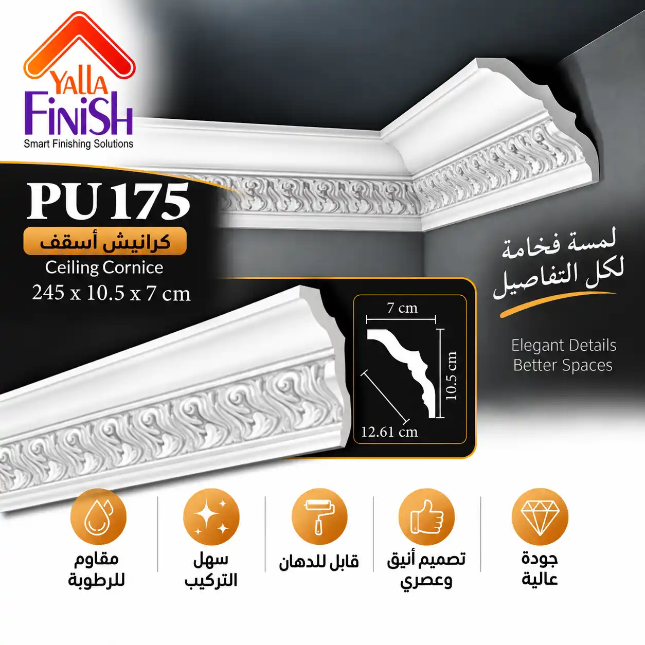 PU175 – كرانيش اسقف PU عرض 13 سم