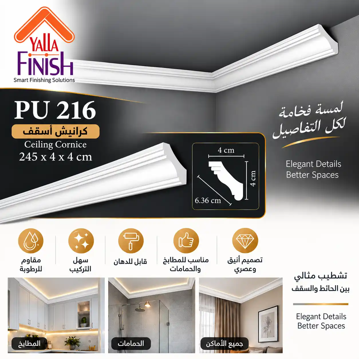 كرانيش اسقف PU عرض 6 سم