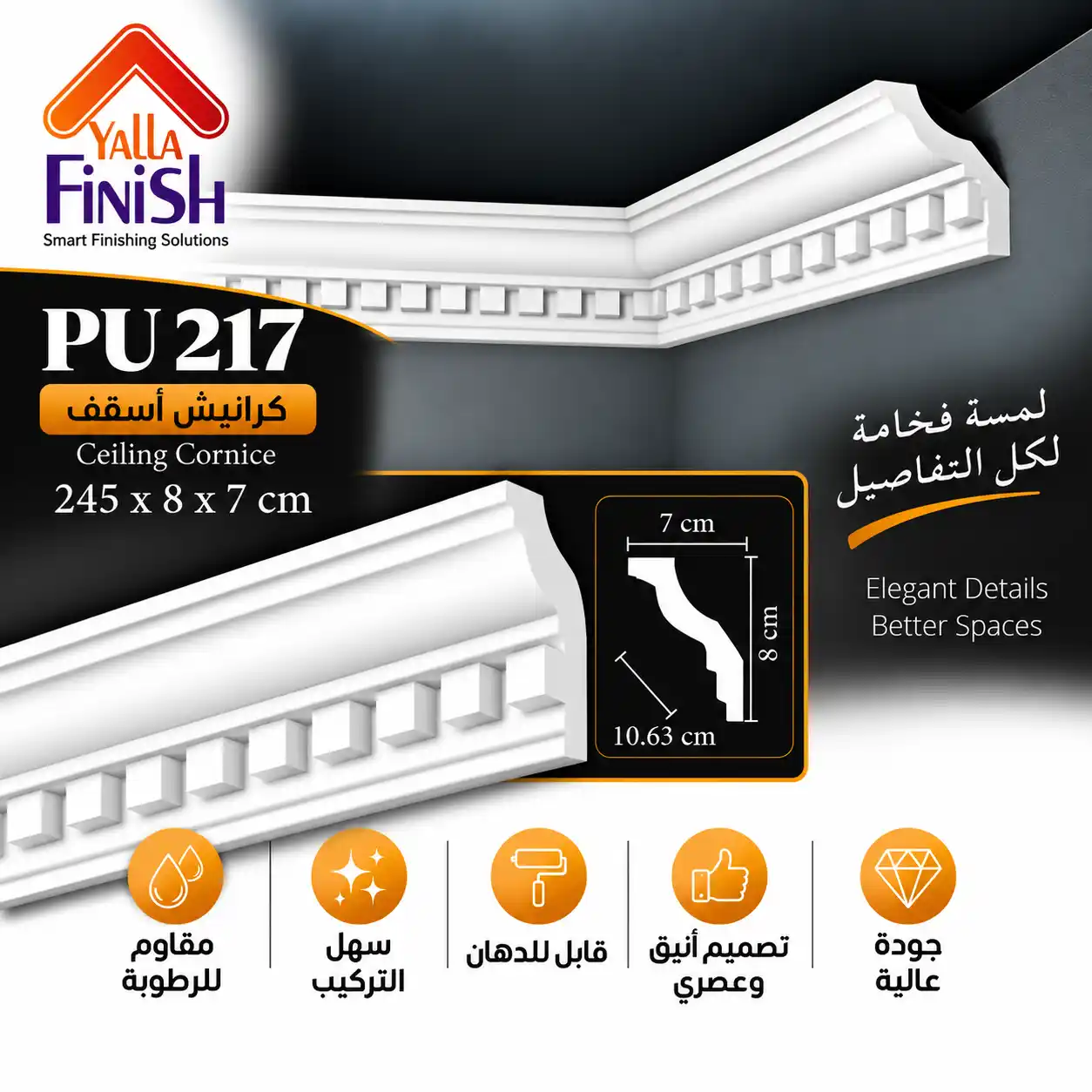 كرانيش اسقف PU عرض 10.5 سم