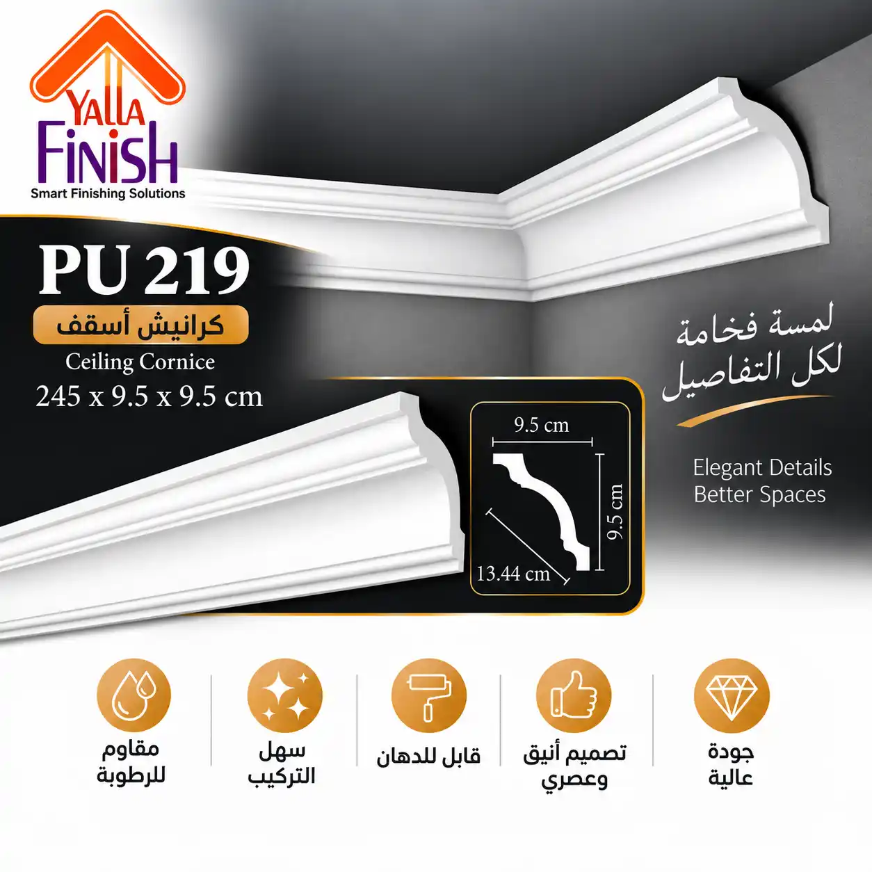 كرانيش اسقف PU عرض 13.5 سم