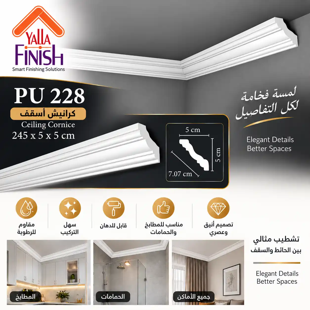 كرانيش اسقف PU عرض 7 سم