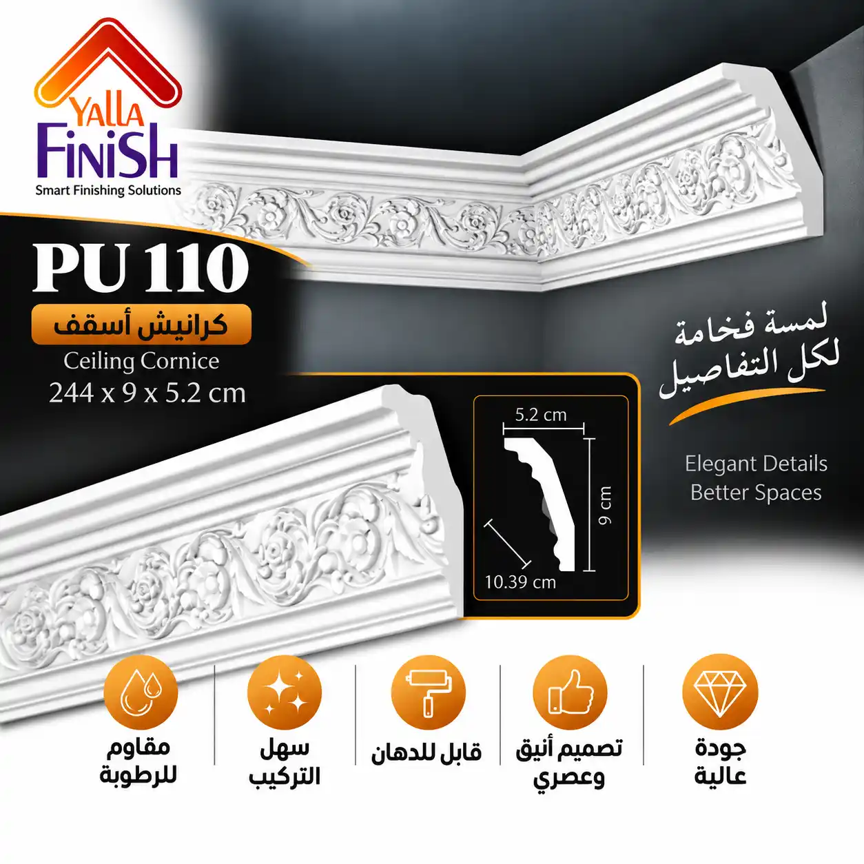 كرانيش اسقف PU عرض 10.39 سم