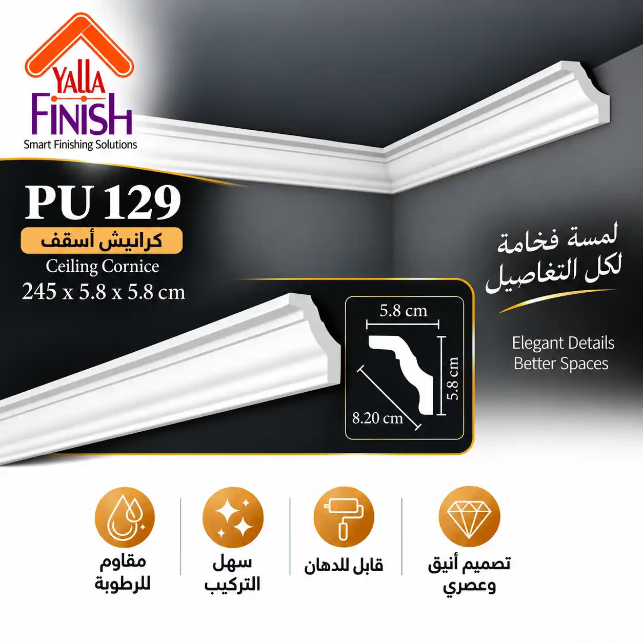 كرانيش اسقف PU عرض 8 سم